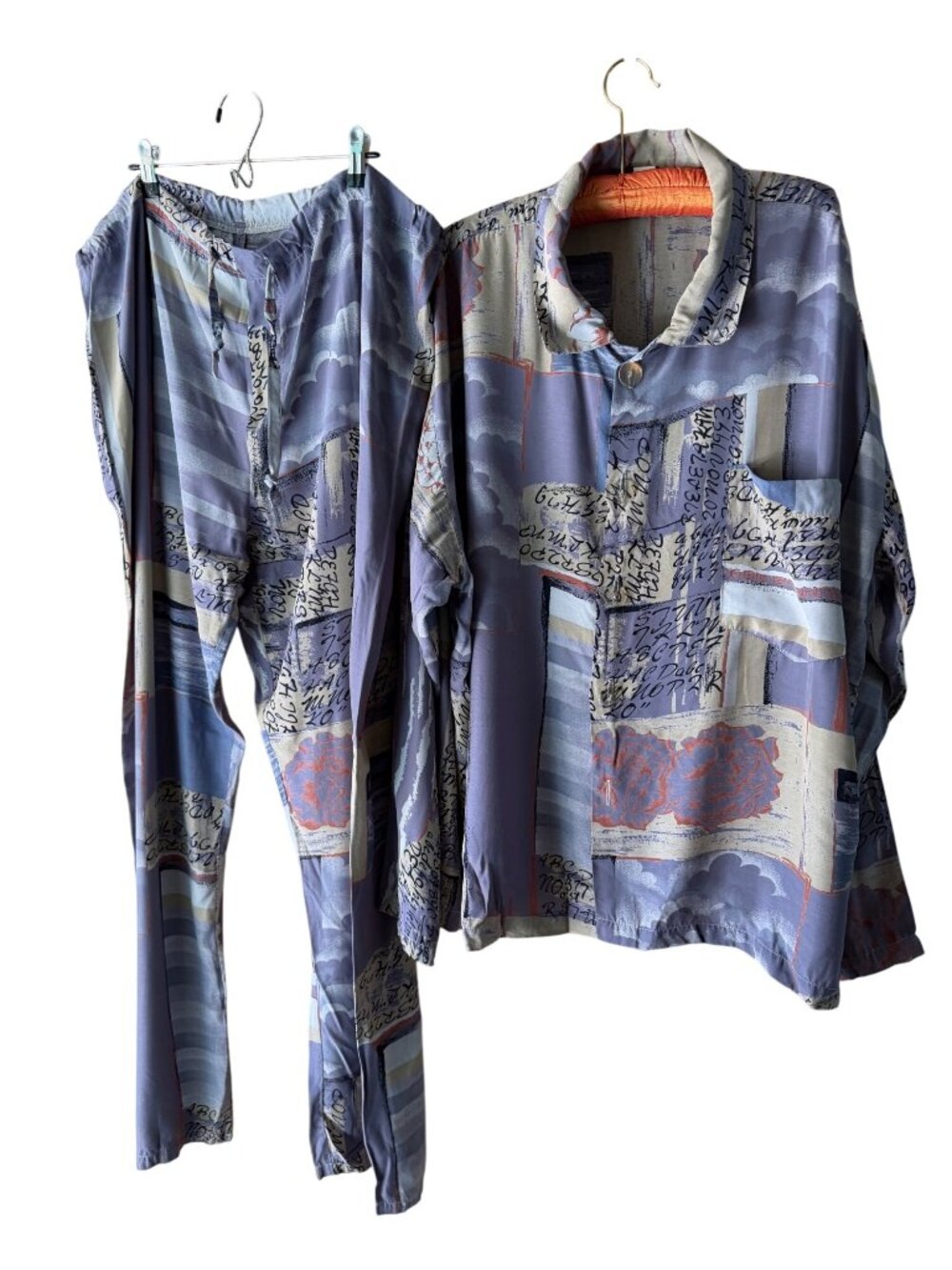 PJ'S 2GO Mens Abstract Print Typography Two-piece Pajama Set One Size Vintage